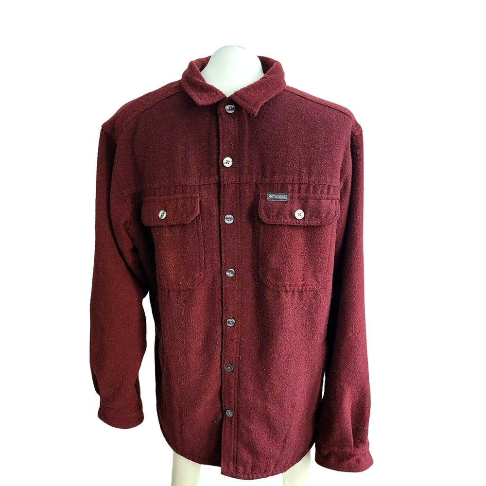 Columbia Mens Fleece Lined Shirt Jacket Burgundy Maroon Heavyweight Medium